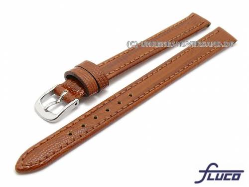 Uhrenarmband XL -Emporio- 10mm mittelbraun Leder Teju-Pr�gung abgen�ht FLUCO (Schlie�enansto� 09 mm) - Bild vergr��ern 