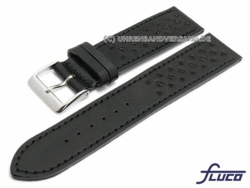 Uhrenarmband 18mm schwarz Shell Cordovan Leder Racing-Look abgen�ht von FLUCO (Schlie�enansto� 16 mm) - Bild vergr��ern 