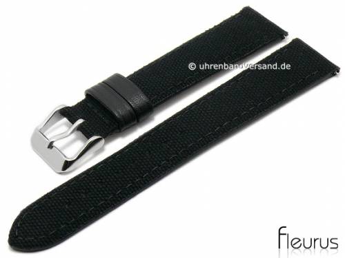 Uhrenarmband 18mm schwarz Textil abgen�ht mit Schnellwechsel-Stegen von FLEURUS (Schlie�enansto� 16 mm) - Bild vergr��ern 
