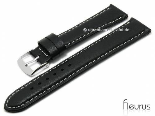 Uhrenarmband -Natura Grainee- 20mm schwarz Leder titanium gegerbt helle Naht von FLEURUS (Schlieenansto 18 mm) - Bild vergrern 