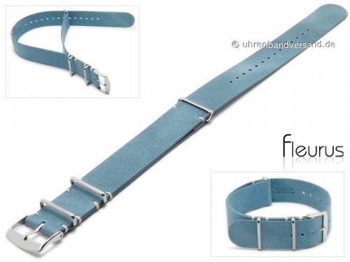 Uhrenarmband 18mm hellblau Leder Vintage-Look NATO-Style Durchzugsband von FLEURUS - Bild vergr��ern 