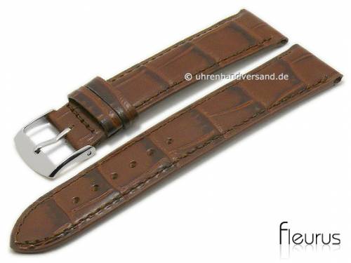 Uhrenarmband XS 22mm dunkelbraun Leder Alligator-Pr�gung abgen�ht von FLEURUS (Schlie�enansto� 20 mm) - Bild vergr��ern 