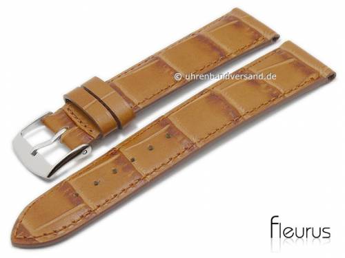 Uhrenarmband XS 20mm hellbraun Leder Alligator-Prgung abgenht von FLEURUS (Schlieenansto 18 mm) - Bild vergrern 