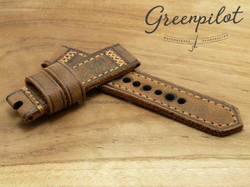 GREENPILOT Uhrenarmband handgemacht XL 22mm hellbraun echt B�ffel Vintage-Look Made in Germany (Schlie�enansto� 22 mm) - Bild vergr��ern 