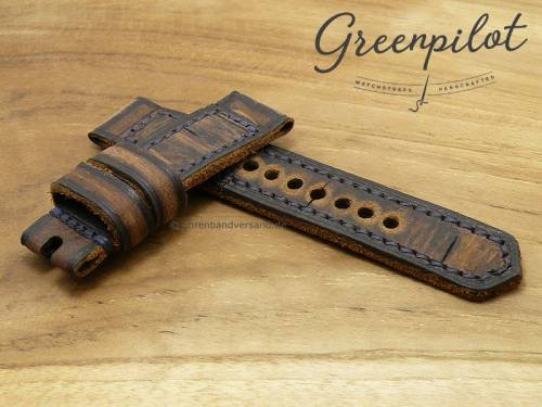 GREENPILOT Uhrenarmband handgemacht XL 22mm dunkelbraun echt B�ffel Vintage-Look Made in Germany (Schlie�enansto� 22 mm) - Bild vergr��ern 