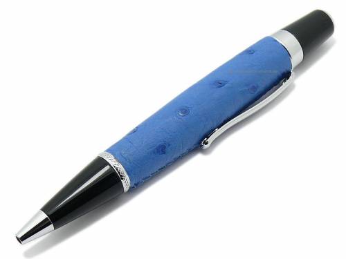 Design-Drehkugelschreiber azurblau/schwarz mit echt Strau�enleder von GRAF - Bild vergr��ern 