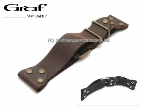Uhrenarmband -Alfa- 26mm dunkelbraun Leder Aviator-Look mit messingfarbenen Nieten von GRAF - Bild vergr��ern 