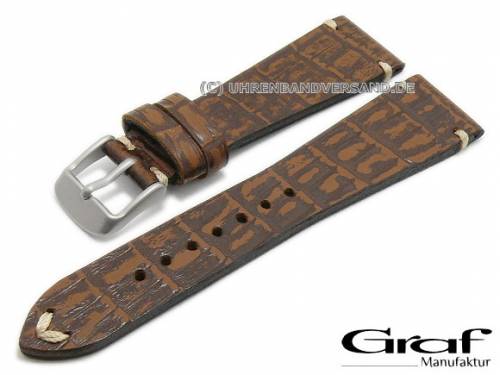 Uhrenarmband -Antik- 22mm dunkelbraun Leder Alligator-Pr�gung Antik-Look starker Verlauf GRAF (Schlie�enansto� 16 mm) - Bild vergr��ern 
