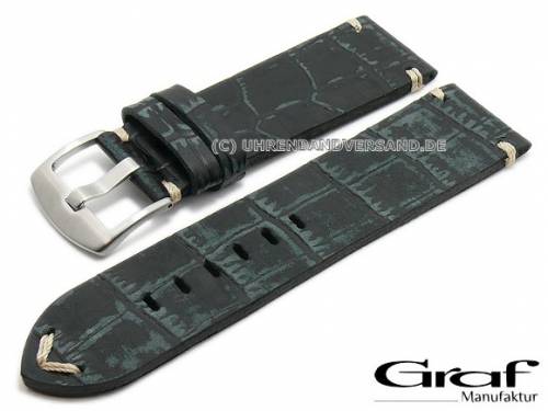 Uhrenarmband -Antik Special- 22mm schwarz Leder Alligator-Pr�gung Breitdornschlie�e von GRAF (Schlie�enansto� 20 mm) - Bild vergr��ern 