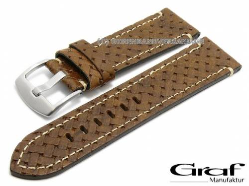 Uhrenarmband -Everest- 24mm dunkelbraun Leder Flechtoptik Breitdornschlie�e von GRAF (Schlie�enansto� 22 mm) - Bild vergr��ern 