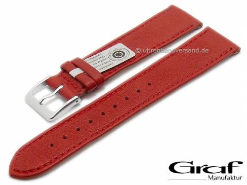 Uhrenarmband -Divus- 20mm rot Natur-Leder zertifiziert genarbt matt abgen�ht von GRAF (Schlie�enansto� 18 mm) - Bild vergr��ern 
