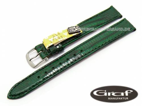 Uhrenarmband -Brazil- 11mm dunkelgr�n echt Teju-Eidechse gl�nzend von Graf (Schlie�enansto� 10 mm) - Bild vergr��ern 