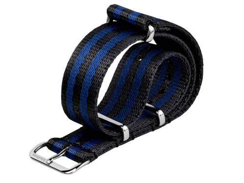 Uhrenarmband 20mm schwarz Nylon/Textil blaue Streifen NATO-Look Durchzugsband von ZULUDIVER - Bild vergr��ern 
