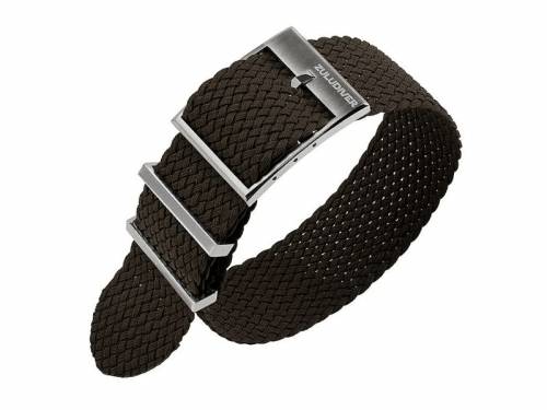 Uhrenarmband 22mm dunkelbraun Nylon (Textil) im Perlon-Style mit 2 Schlaufen Durchzugsband - Bild vergr��ern 