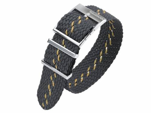 Uhrenarmband 20mm grau/goldfarben Nylon (Textil) im Perlon-Style mit 2 Schlaufen Durchzugsband - Bild vergr��ern 