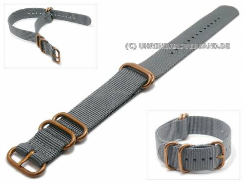 Uhrenarmband -Zulu 5R-BRZ- 22mm grau Nylon (Textil) mit 4 Bronze-Schlaufen Durchzugsband - Bild vergr��ern 
