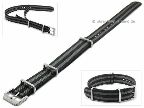 Uhrenarmband 22mm schwarz Nylon (Textil) NATO-Durchzugsband graue Streifen mit 3 Schlaufen von ZULUDIVER - Bild vergr��ern 