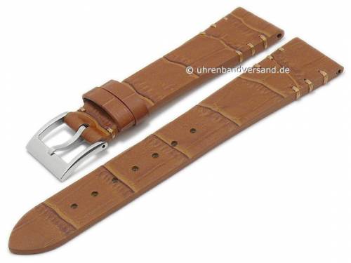 ABVERKAUF: Uhrenarmband 22mm hellbraun Leder Alligator-Prgung beige Naht von GECKOTA (Schlieenansto 18 mm) - Bild vergrern 
