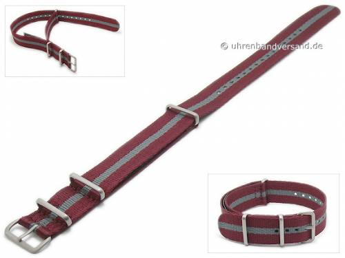 Uhrenarmband 20mm bordeaux Polyester (Textil) NATO-Durchzugsband grauer Streifen mit 3 Schlaufen von ZULUDIVER - Bild vergr��ern 