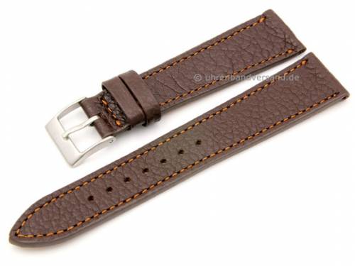 ABVERKAUF: Uhrenarmband 22mm dunkelbraun Leder genarbt matt kupferbraune Naht von GECKOTA (Schlie�enansto� 18 mm) - Bild vergr��ern 