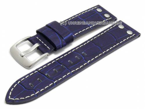 Uhrenarmband 22mm dunkelblau Leder Alligator-Pr�gung Aviator-Look helle Naht (Schlie�enansto� 20 mm) - Bild vergr��ern 