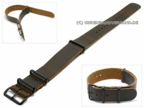 Uhrenarmband 20mm dunkelbraun Leder glatt matt mit 3 schwarzen Edelstahlschlaufen Durchzugsband - Bild vergr��ern 