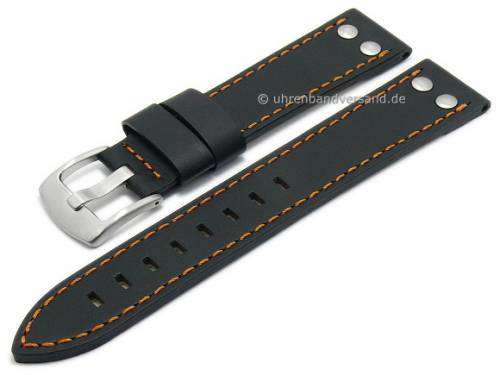 ABVERKAUF: Uhrenarmband 22mm schwarz Leder Aviator-Look orange Naht von GECKOTA (Schlieenansto 20 mm) - Bild vergrern 
