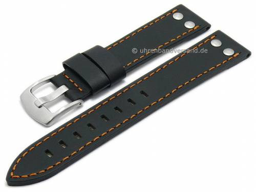 Uhrenarmband 22mm schwarz Leder Aviator-Look orange Naht von GECKOTA (Schlieenansto 20 mm) - Bild vergrern 