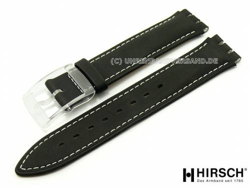 Uhrenarmband -Ally- 17mm schwarz glatt helle Kontrastnaht passend f�r Swatch von HIRSCH - Bild vergr��ern 