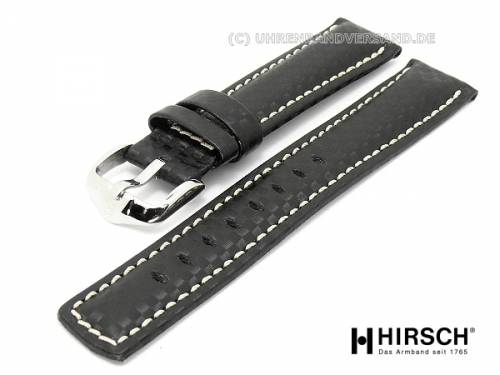 Uhrenarmband XL -Carbon- 18mm schwarz helle Naht von HIRSCH (Schlie�enanstoss 16 mm) - Bild vergr��ern 