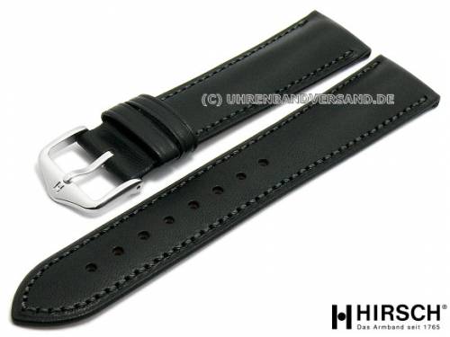 Uhrenarmband -Kent- 16mm schwarz Leder glatt graue Naht von HIRSCH (Schlie�enansto� 14 mm) - Bild vergr��ern 