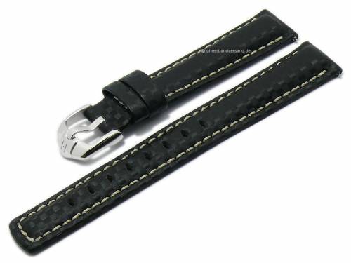 Uhrenarmband (025-92) Carbon 20mm schwarz Leder Karbon-Look sportiv EASY-CLICK-Stege HIRSCH (Schlieenansto 18 mm) - Bild vergrern 