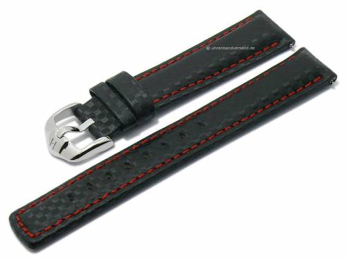 Uhrenarmband (025-92) Carbon 24mm schwarz Leder Karbon-Look rote Naht EASY-CLICK-Stege HIRSCH (Schlieenansto 22 mm) - Bild vergrern 