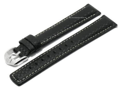 Uhrenarmband (025-92) XL Carbon 22mm schwarz Leder Karbon-Look sportiv EASY-CLICK-Stege HIRSCH (Schlie�enansto� 20 mm) - Bild vergr��ern 