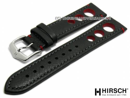 Uhrenarmband -Rally Artisan- 22mm schwarz Leder Racing-Look abgenht rote Riegelnaht von HIRSCH (Schlieenansto 20 mm) - Bild vergrern 