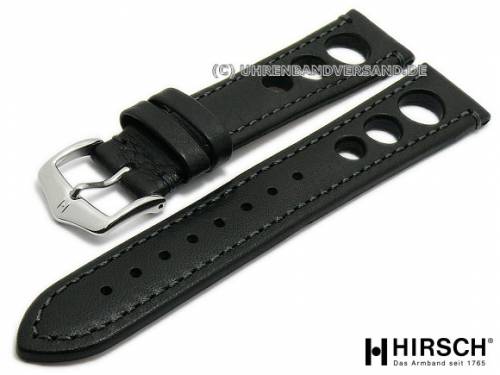 Uhrenarmband -Rally Artisan- 18mm schwarz Leder Racing-Look abgen�ht von HIRSCH (Schlie�enansto� 16 mm) - Bild vergr��ern 