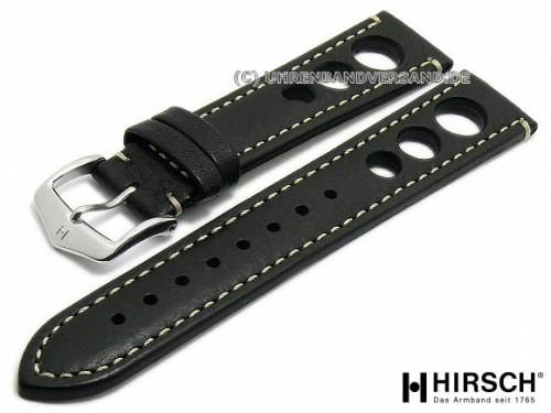 Uhrenarmband -Rally Artisan- 20mm schwarz Leder Racing-Look helle Naht von HIRSCH (Schlie�enansto� 18 mm) - Bild vergr��ern 