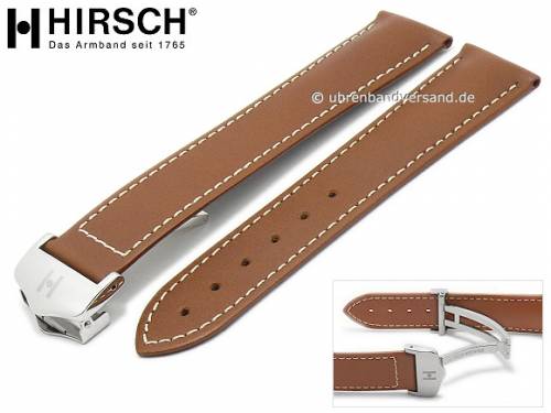 Luxus-Uhrenarmband -Voyager- 22mm hellbraun Leder vegetabil gegerbt mit Faltschlie�e von HIRSCH (Schlie�enansto� 18 mm) - Bild vergr��ern 