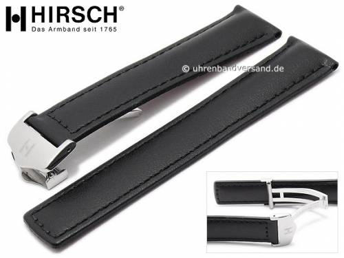 Luxus-Uhrenarmband -Speed Classic- 20mm schwarz Leder abgen�ht mit Faltschlie�e von HIRSCH (Schlie�enansto� 18 mm) - Bild vergr��ern 