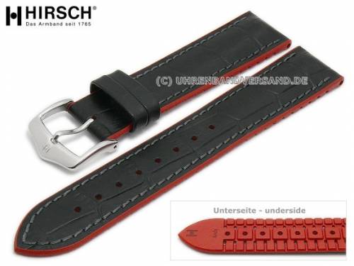 Uhrenarmband -Andy- 24mm schwarz Leder/Kautschuk Alligator-Pr�gung rote Seitenkanten HIRSCH (Schlie�enansto� 22 mm) - Bild vergr��ern 