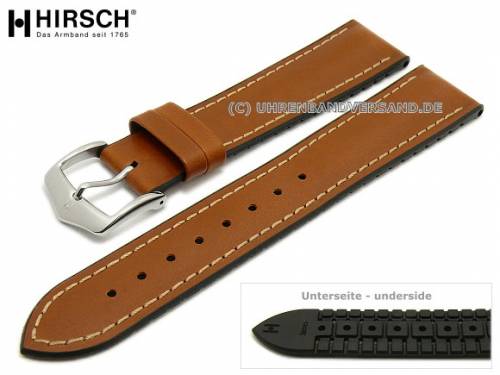 Uhrenarmband -James- 20mm mittelbraun Leder/Kautschuk glatt matt Naht hellbraun von HIRSCH (Schlie�enansto� 18 mm) - Bild vergr��ern 