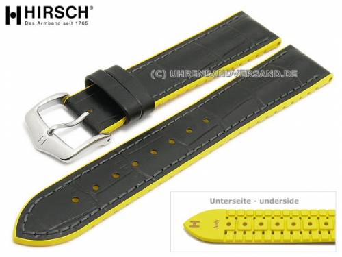 Uhrenarmband -Andy- 18mm schwarz Leder/Kautschuk Alligator-Pr�gung gelbe Seitenkanten von HIRSCH (Schlie�enansto� 16 mm) - Bild vergr��ern 