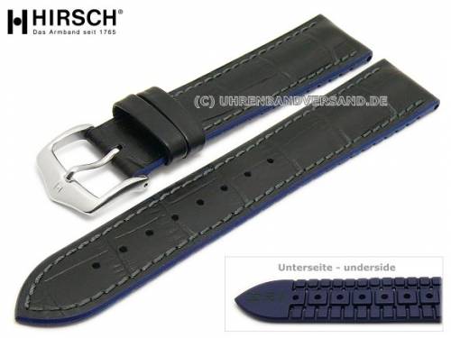 Uhrenarmband -Andy- 20mm schwarz Leder/Kautschuk Alligator-Pr�gung blaue Seitenkanten von HIRSCH (Schlie�enansto� 18 mm) - Bild vergr��ern 