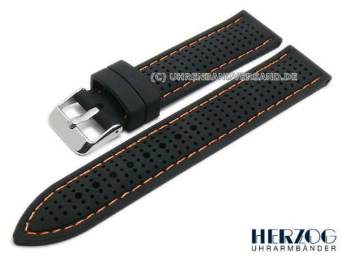 Uhrenarmband 20mm schwarz Silikon Racing-Look orange Naht von HERZOG (Schlie�enansto� 18 mm) - Bild vergr��ern 