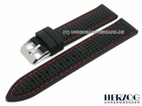 Uhrenarmband 24mm schwarz Silikon Racing-Look rote Naht von HERZOG (Schlie�enansto� 22 mm) - Bild vergr��ern 