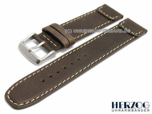 Uhrenarmband -Soft-Vintage- 22mm dunkelbraun Leder Antik-Look helle Naht von HERZOG (Schlie�enansto� 22 mm) - Bild vergr��ern 