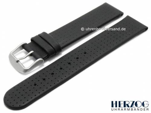Uhrenarmband -Style- 20mm schwarz Leder perforiert glatt von HERZOG (Schlie�enansto� 20 mm) - Bild vergr��ern 