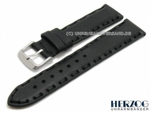 Uhrenarmband -Arezzo- 20mm schwarz Leder glatt matt abgen�ht von HERZOG (Schlie�enansto� 18 mm) - Bild vergr��ern 