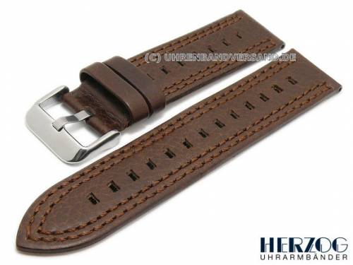 Uhrenarmband -Kansas- 20mm dunkelbraun Leder leicht genarbt Doppelnaht von HERZOG (Schlie�enansto� 20 mm) - Bild vergr��ern 