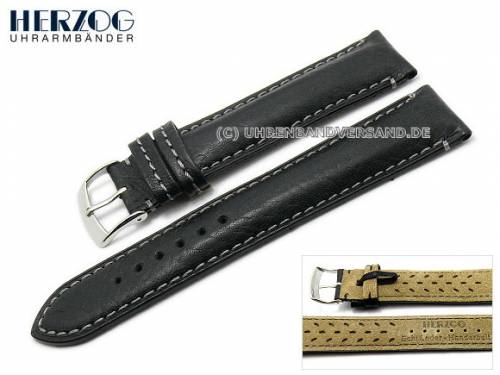 Uhrenarmband -Madrid- 22mm schwarz Leder helle Kontrastnaht von HERZOG (Schlie�enansto� 18 mm) - Bild vergr��ern 